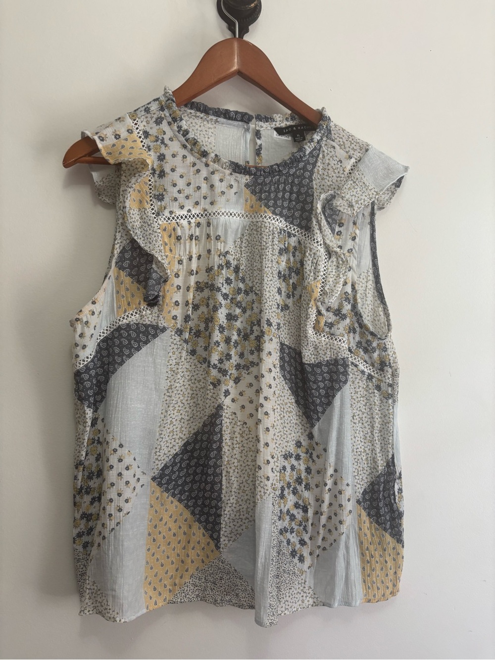 Zac & Rachel Yellow and Gray Patchwork Ruffle Tank